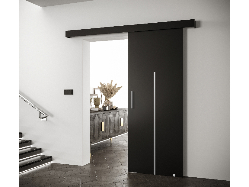 Posuvné dveře 90 cm Sharlene X (černá matná + černá matná + stříbrná)