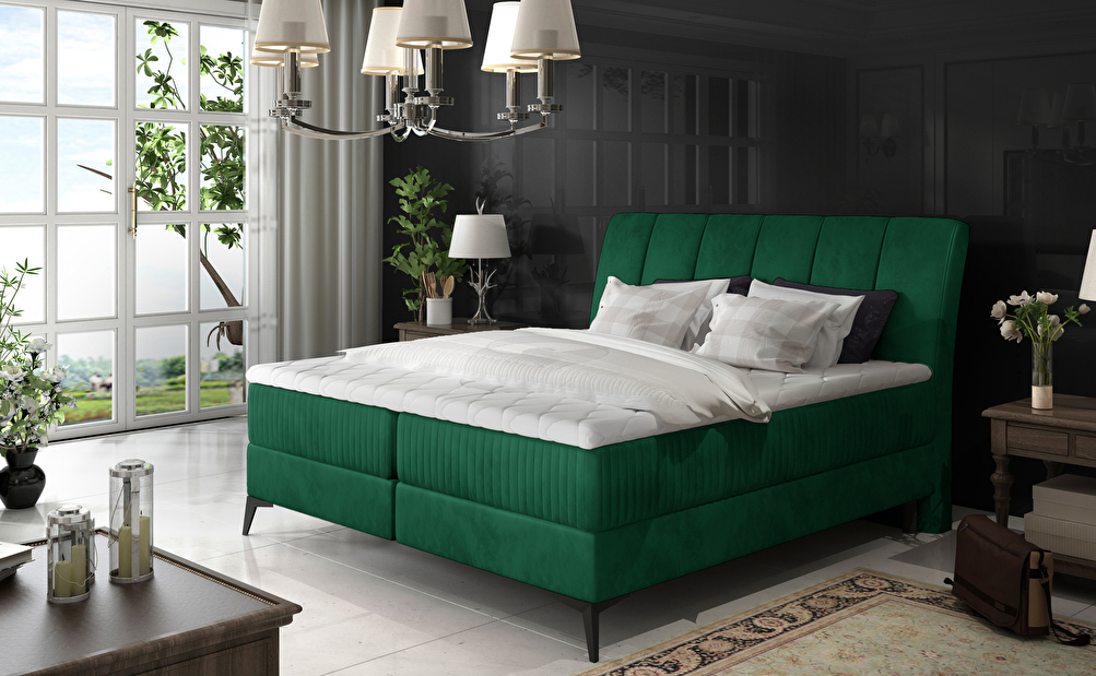 Manželská postel Boxspring 160 cm Alberto (tmavě zelená) (s matracemi)