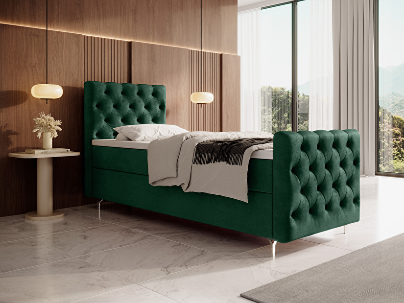 Jednolůžková postel 90 cm Clinton Bonell (smaragdová) (s roštem, s úl. prostorem)