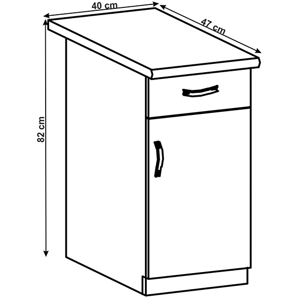 Dolní kuchyňská skříňka D40S1 Lanaya (bílá + šedá matná) (P)