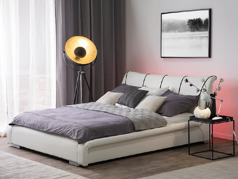 Manželská postel 160 cm NICE (s roštem a LED osvětlením) (bílá)