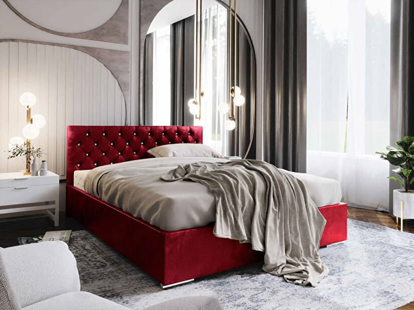 Manželská postel 140 cm Kerry (bordó) (s roštem a úložným prostorem)