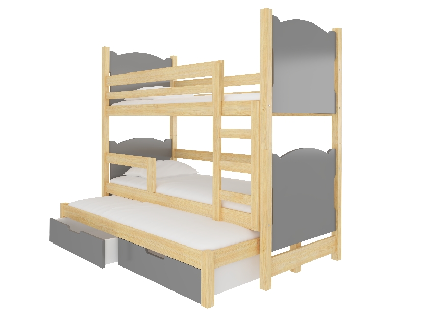 Patrová dětská postel 180x75 cm Lukrece (s roštem a matrací) (borovice + šedá)
