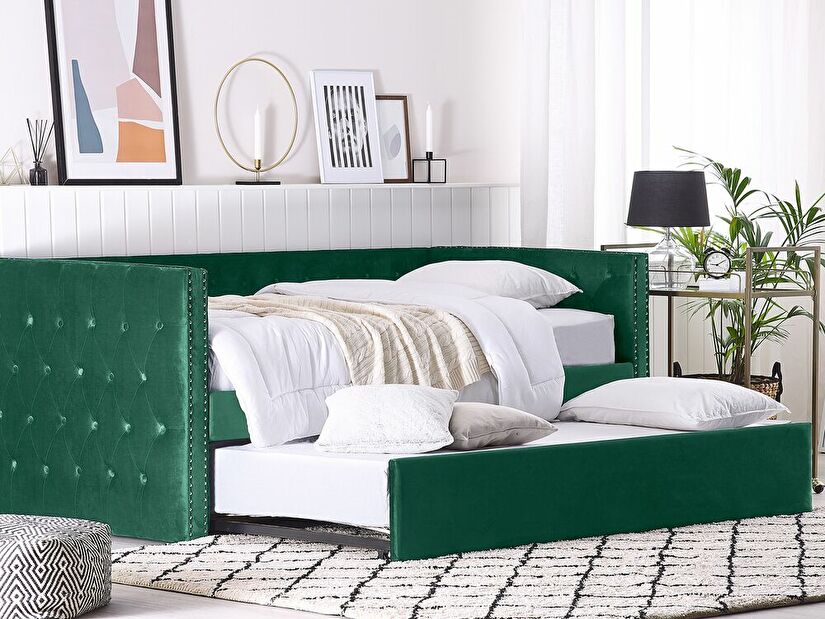 Rozkládací postel 90 cm GENSA (zelená) (s roštem)