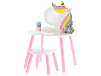 Dětský toaletní stolek s taburetkou Lillyann (bílá + růžová)