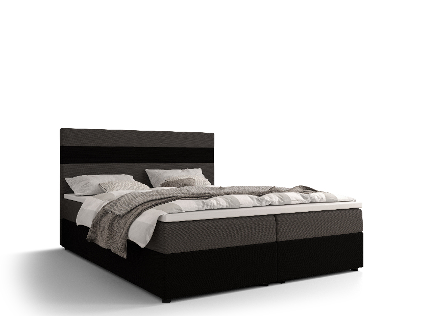 Manželská postel Boxspring 180 cm Locos (šedá + černá) (s matrací a úložným prostorem)