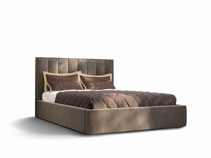 Manželská postel 140 cm Ocie (hnědá) (s roštem a úložným prostorem)