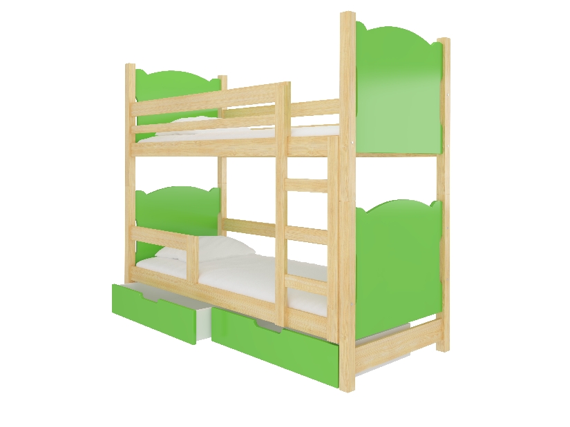 Patrová dětská postel 180x75 cm Marryann (s roštem a matrací) (borovice + zelená)