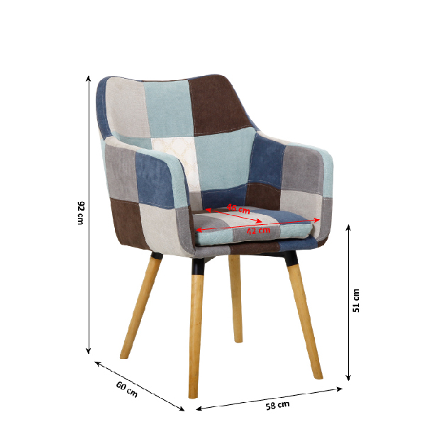 Jídelní židle Landor (modrobéžový patchwork)