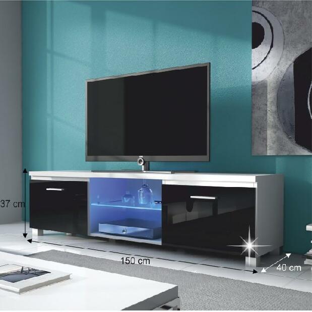 TV stolek/skříňka Linerad (bílá + extra vysoký lesk černý) (s osvětlením)