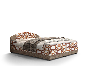 Manželská postel Boxspring 160 cm Orlando (vzor + světle hnědá) (s matrací a úložným prostorem)