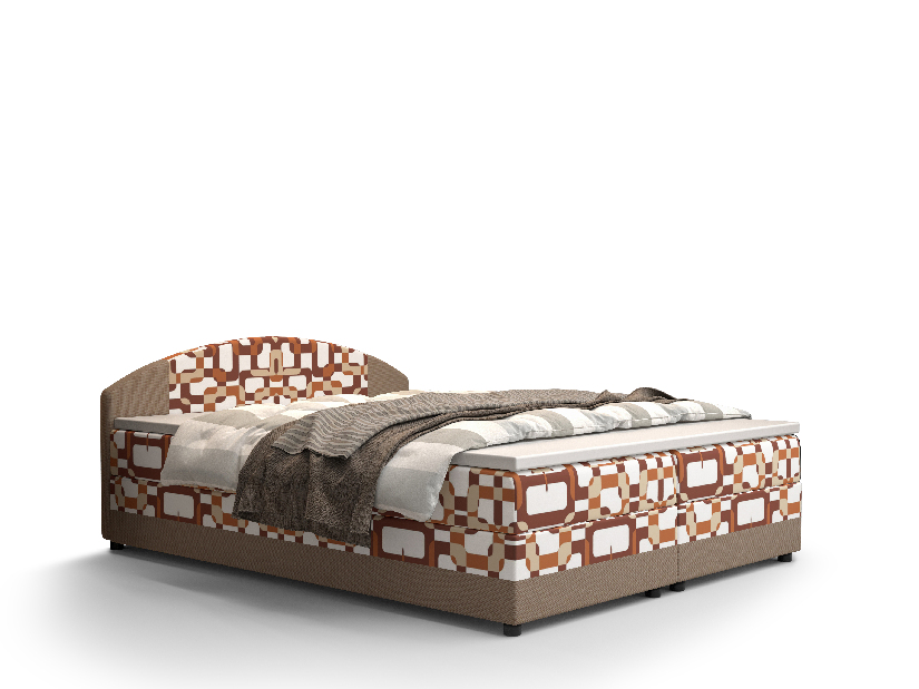 Manželská postel Boxspring 140 cm Orlando (vzor + světle hnědá) (s matrací a úložným prostorem)