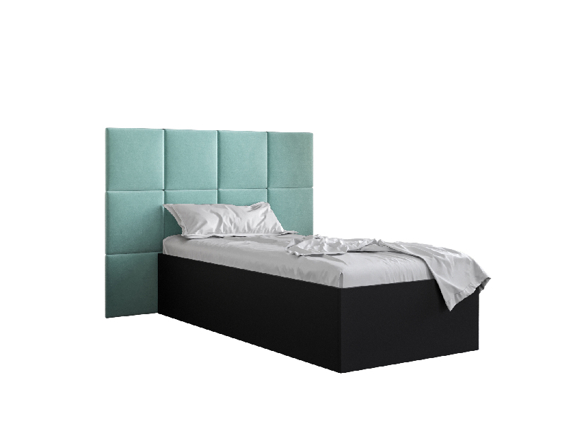 Jednolůžková postel s čalouněným čelem 90 cm Brittany 4 (černá matná + mátová) (s roštem)