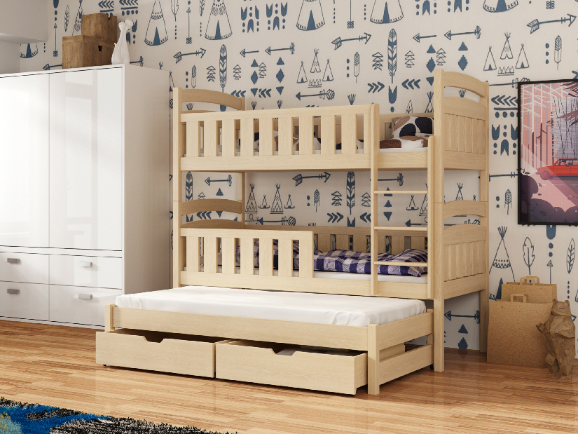 Dětská postel 90 cm ANNETT (s roštem a úl. prostorem) (borovice)