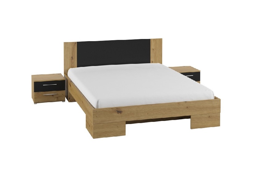 Manželská postel 180 cm Verwood Typ 52 (s nočními stolky) (dub artisan + dub černý)