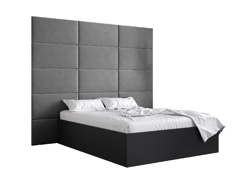 Manželská postel s čalouněným čelem 160 cm Brittany 1 (černá matná + šedá) (s roštem)