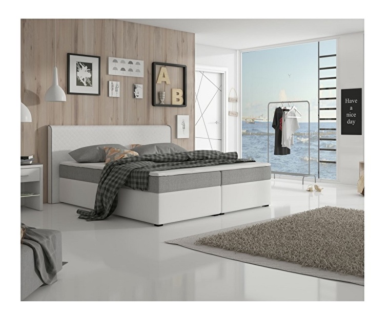 Manželská postel Boxspring 160 cm Namakyra Megakomfort Visco (bílá + šedá) (s matrací a roštem)