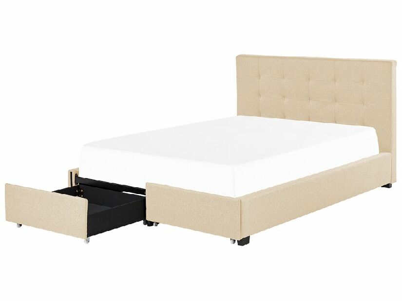 Manželská postel 160 cm Rhiannon (béžová) (s roštem a úložným prostorem)