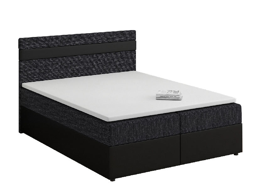 Kontinentální postel 140x200 cm Mimosa Comfort melirovaná černá + černá) (s roštem a matrací)
