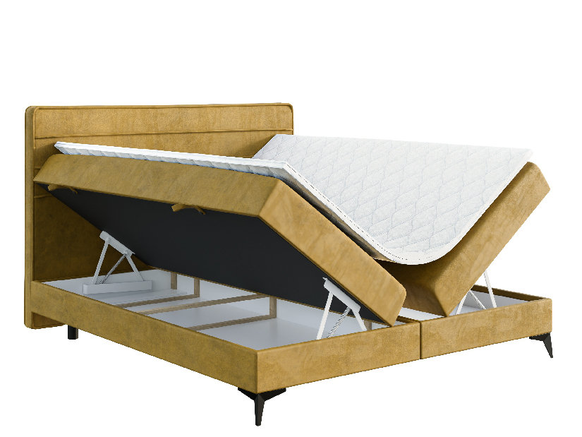 Jednolůžková postel Boxspring 120 cm Horazio (žlutá) (s matrací a úl. prostorem)