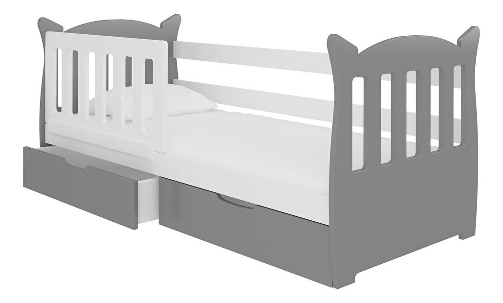 Dětská postel 160x75 cm Lenka (s roštem a matrací) (bílá + šedá)