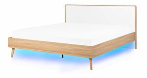 Manželská postel 160 cm SERVI (s roštem a LED osvětlením) (světlé dřevo)