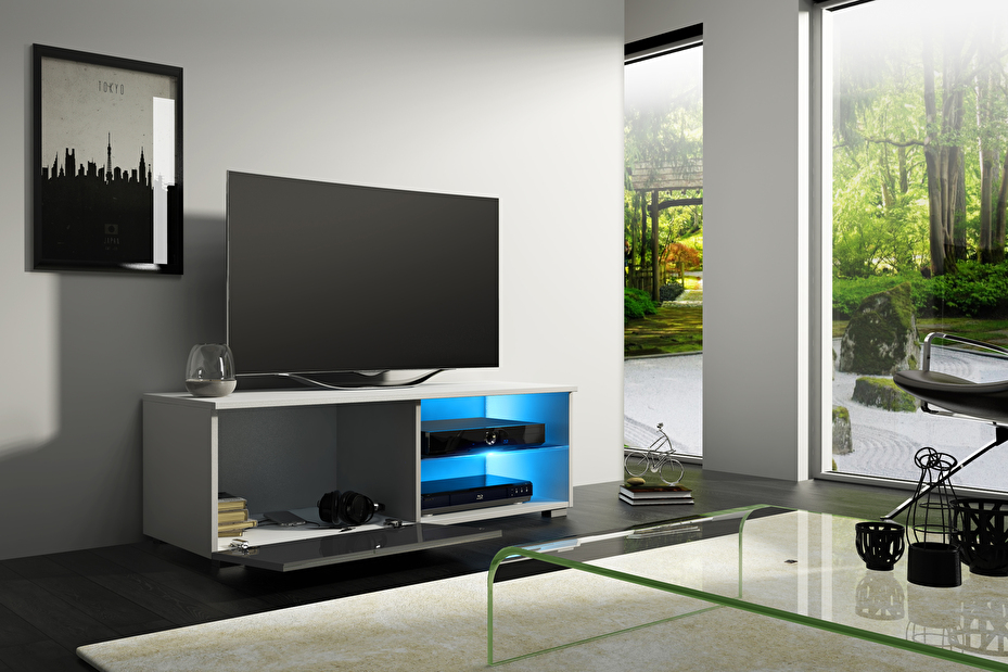 TV stolek/skříňka Mona 100 (bílá matná + šedý lesk) *výprodej