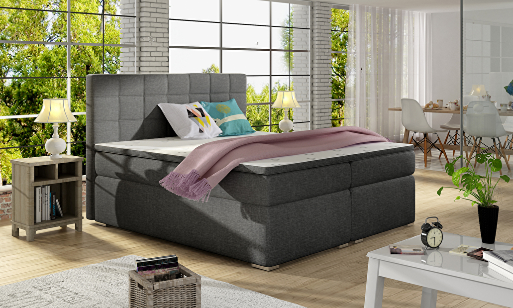Kontinentální postel 140 cm Abbie (tmavě šedá) (s matracemi)