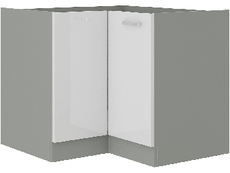 Rohová dolní kuchyňská skříňka Brunea 89x89 DN 1F BB (šedá + lesk bílý)