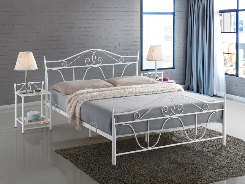 Manželská postel 160 cm Delta (bílá) (s roštem) *výprodej
