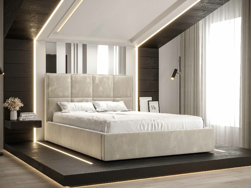 Manželská postel 180 cm Gino (béžová) (s roštem a úložným prostorem)
