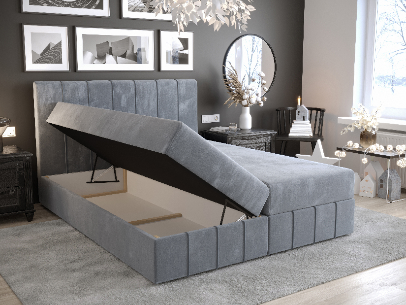 Manželská postel Boxspring 180 cm Barack (šedomodrá) (s matrací a úložným prostorem)