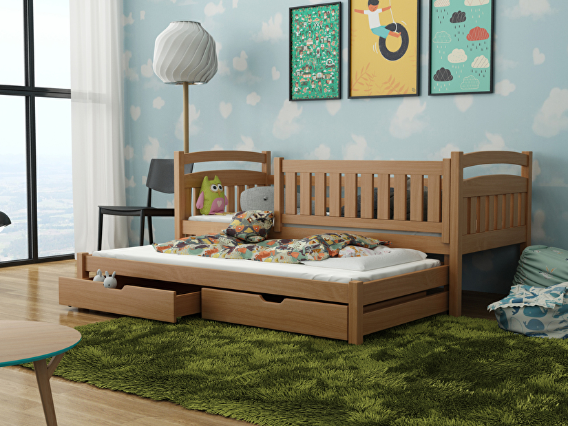 Dětská postel 90 cm GLYNDA (s roštem a úl. prostorem) (buk)