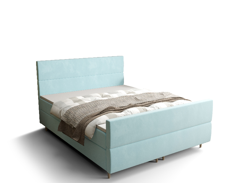 Manželská postel Boxspring 140 cm Flu Plus Comfort (světlomodrá) (s matrací a úložným prostorem)