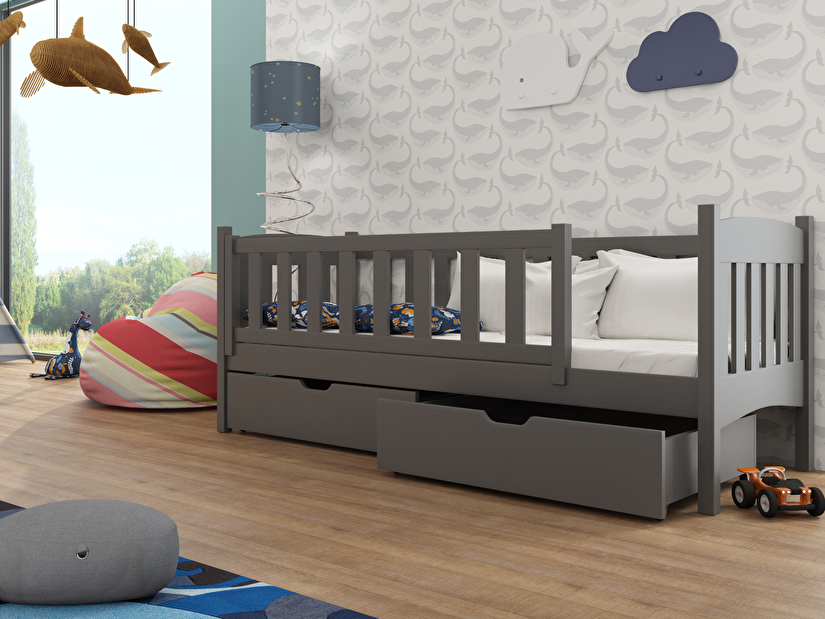 Dětská postel 80 cm Gussie (s roštem a úl. prostorem) (grafit)