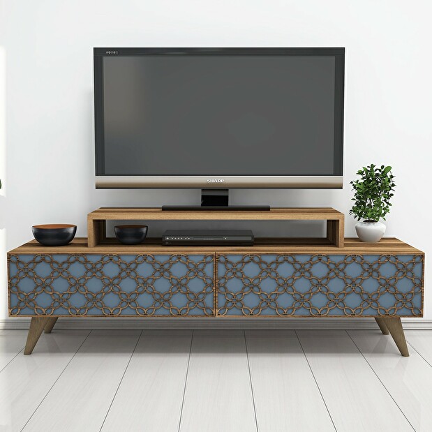 TV stolek/skříňka Curio (Ořech + Modrá)