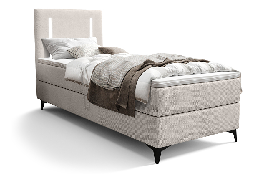 Jednolůžková postel 90 cm Ortega Comfort (světle šedá) (s roštem a matrací, s úl. prostorem) (s LED osvětlením)