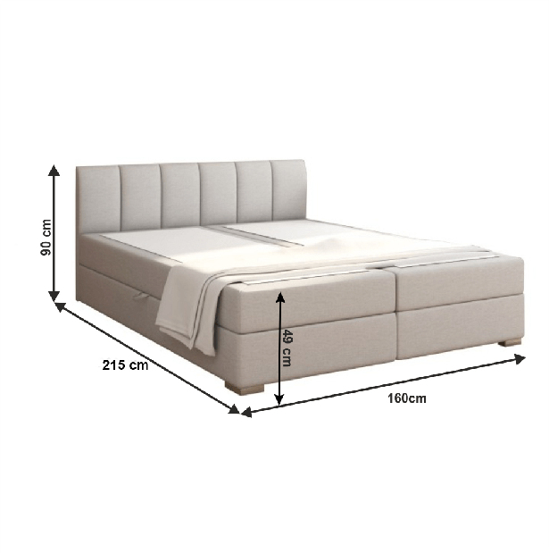 Manželská postel Boxspring 160 cm Rhoni (světle šedá) (s roštem, matrací a úl. prostorem)