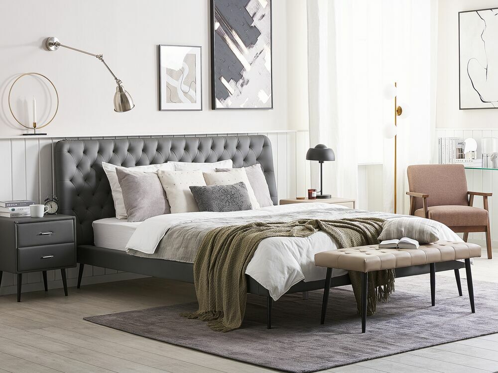 Manželská postel 160 cm ESONNA (s roštem) (šedá)