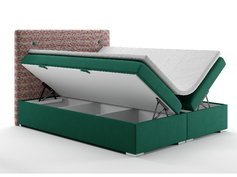 Kontinentální postel 140 cm Grini (smaragdová + vícebarevné) (s úložným prostorem)