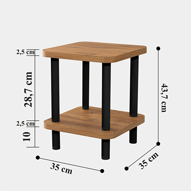 Příruční stolek Juki (Černá + Borovice atlantic)