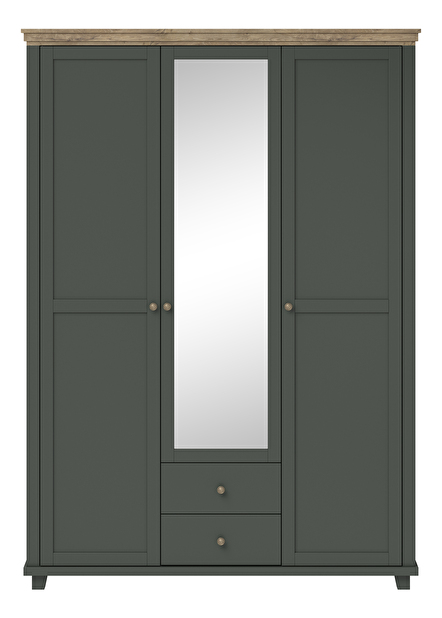 Šatní skříň se zrcadlem Elvina S Typ 19 (tmavě zelená + dub lefkas)