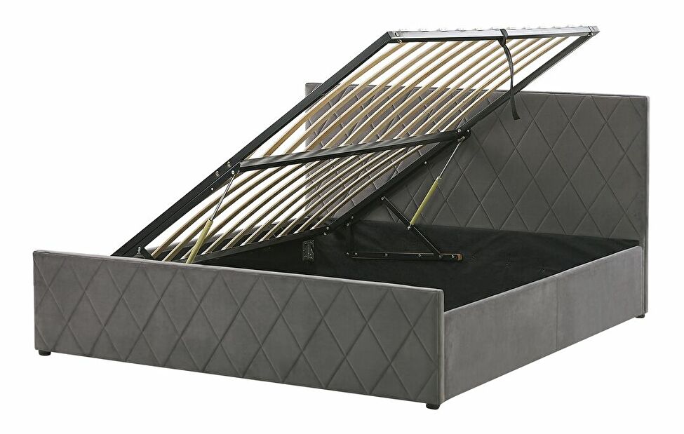 Manželská postel 180 cm ROFARIO (šedá) (samet) (s roštem a úl. prostorem)