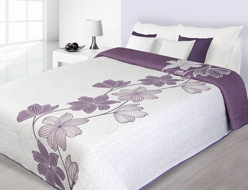 Přehoz na postel 210x170cm Lily (fialová + krémová)