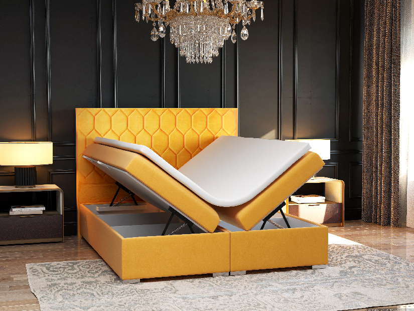 Manželská postel Boxspring 160 cm Piranno (žlutá) (s úložným prostorem)