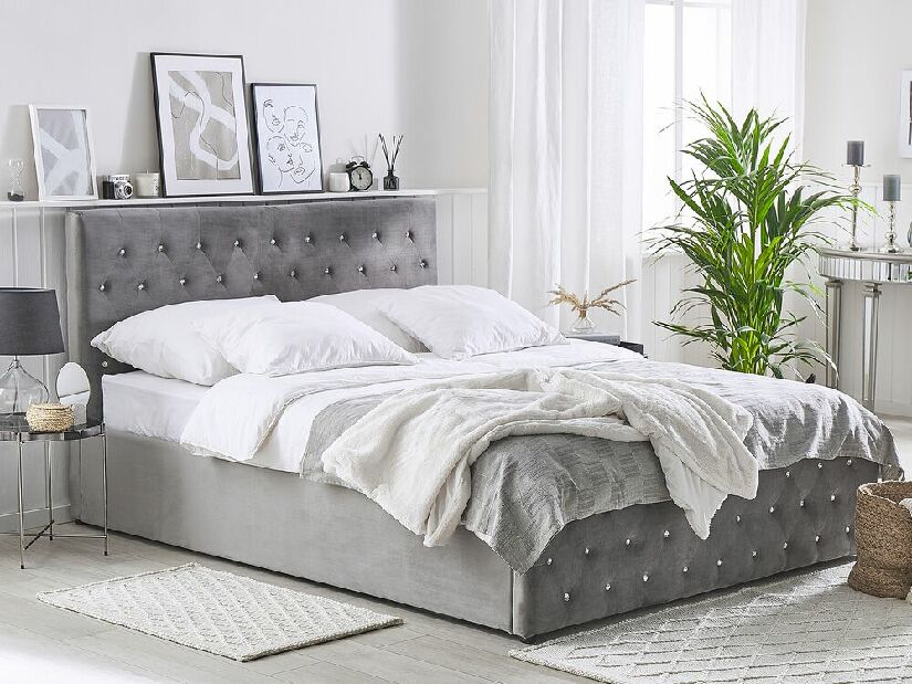 Manželská postel 160 cm AMESIA (šedá) (s roštem a úl. prostorem)