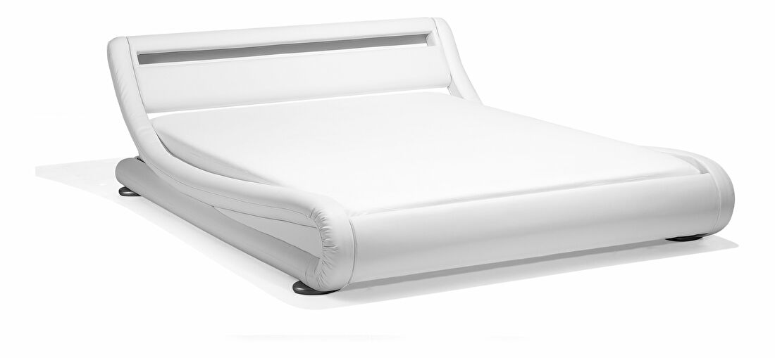 Manželská postel 140 cm AVENUE (s roštem a LED osvětlením) (bílá)