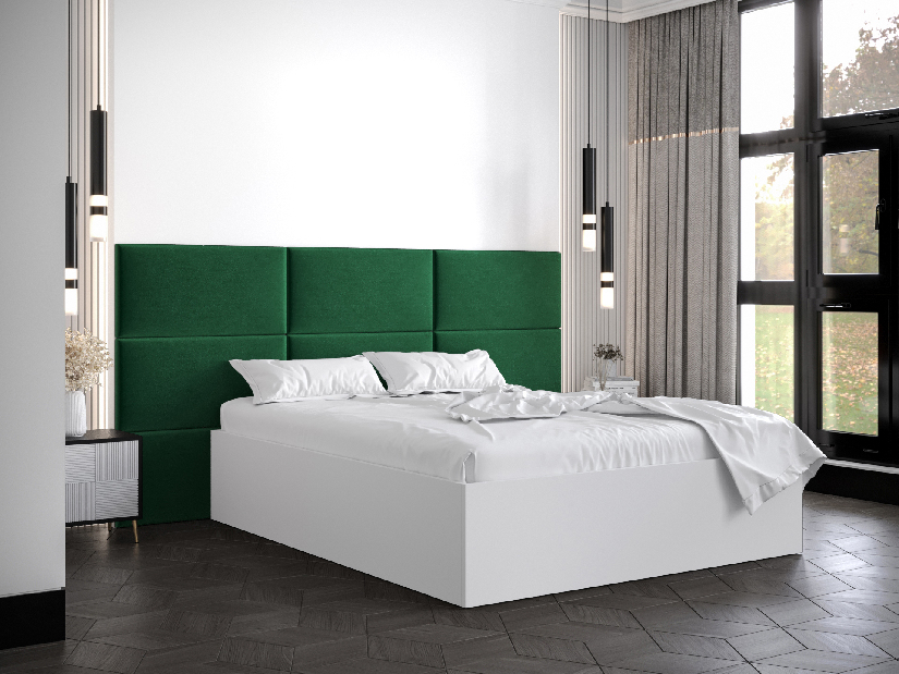 Manželská postel s čalouněným čelem 160 cm Brittany 2 (bílá matná + zelená) (s roštem)