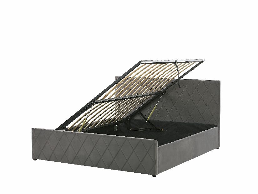 Manželská postel 140 cm ROFARIO (šedá) (samet) (s roštem a úl. prostorem)
