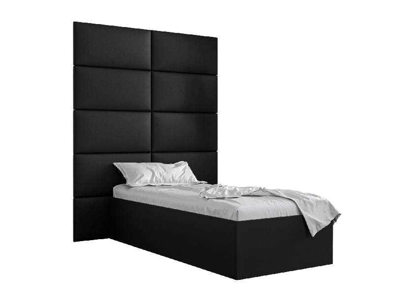 Jednolůžková postel s čalouněným čelem 90 cm Brittany 1 (černá matná + černá) (s roštem)